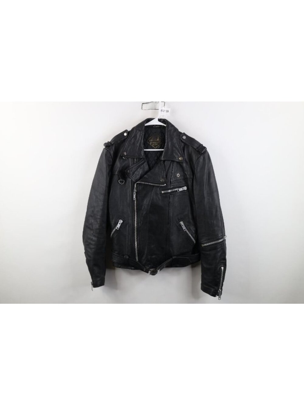 Vintage 80s 90s Leather Motorcycle Battle Jacket Mens Size 44R Black Full Zip